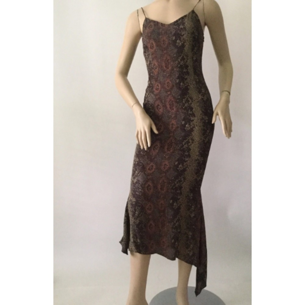 OZBEK Vintage Rare Multi Shade Snake Print Asymmetric Hem Dress (Size 4)